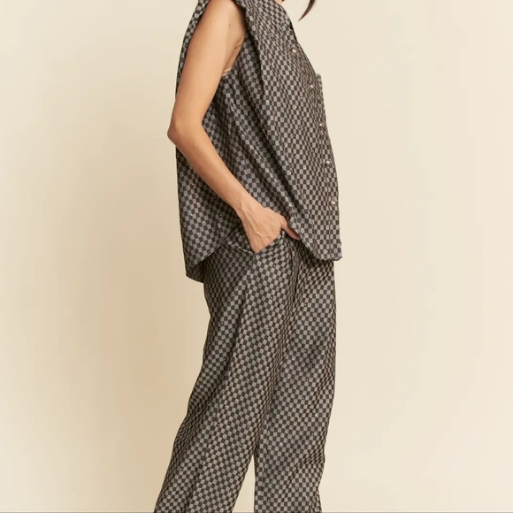NWT DAVI & DANI Black And Grey Checkered Shirt And Pants Set Woman Size S, M, L - Picture 13 of 16